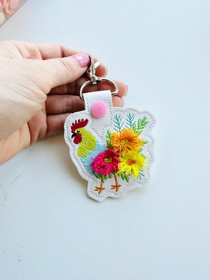 Floral Rooster Keychain