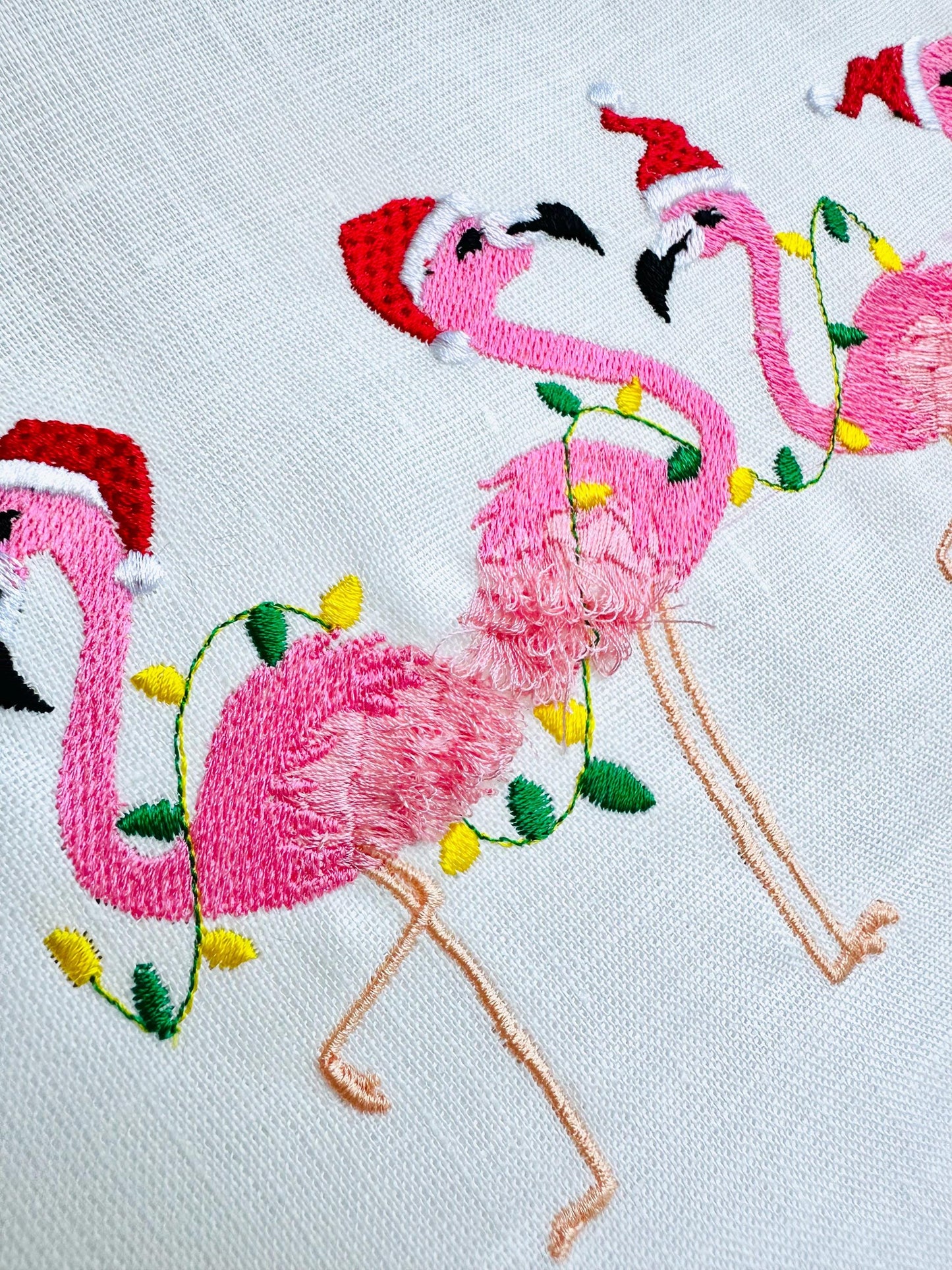 Christmas Fringed Flamingo in a row
