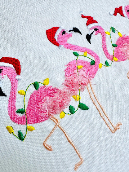 Christmas Fringed Flamingo in a row