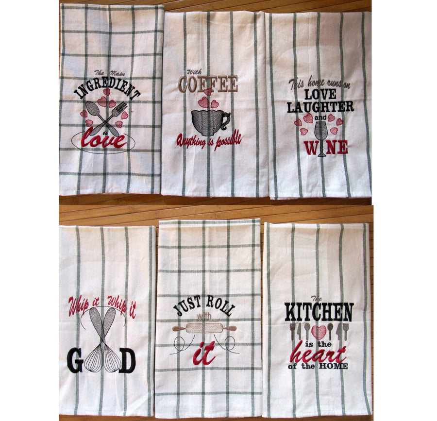 Kitchen Towel Quote Set of 6