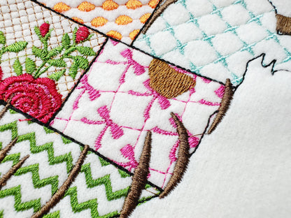 Patchwork Highland Cow patterned Cow silhouette machine embroidery