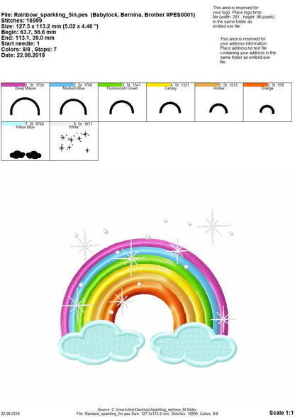 Sparkling Rainbow machine embroider designs, 4x4 and 5x7