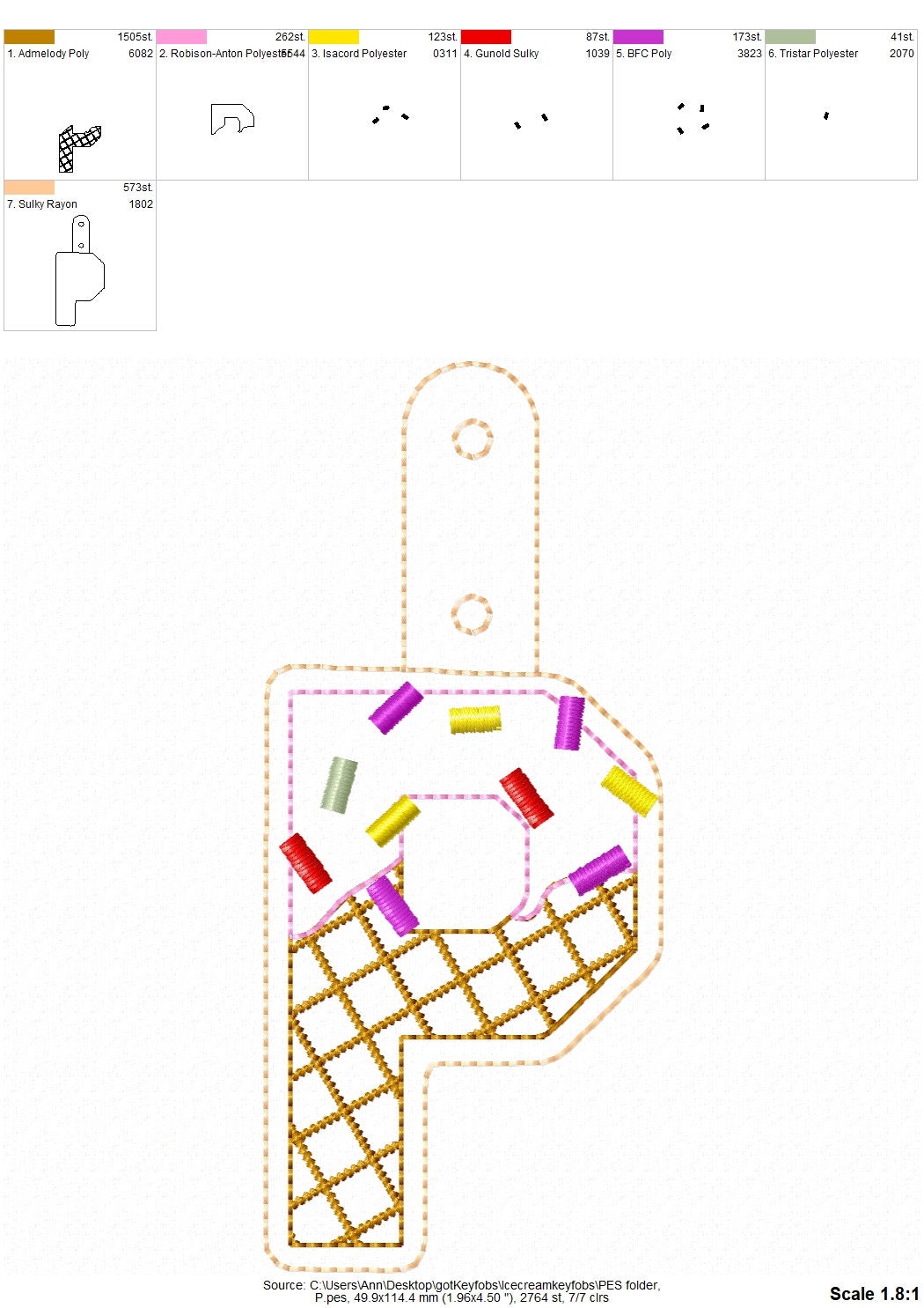 Ice Cream Cone Monogram Keychain