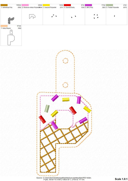 Ice Cream Cone Monogram Keychain