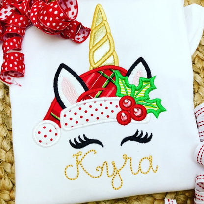 Christmas Unicorn Head Applique