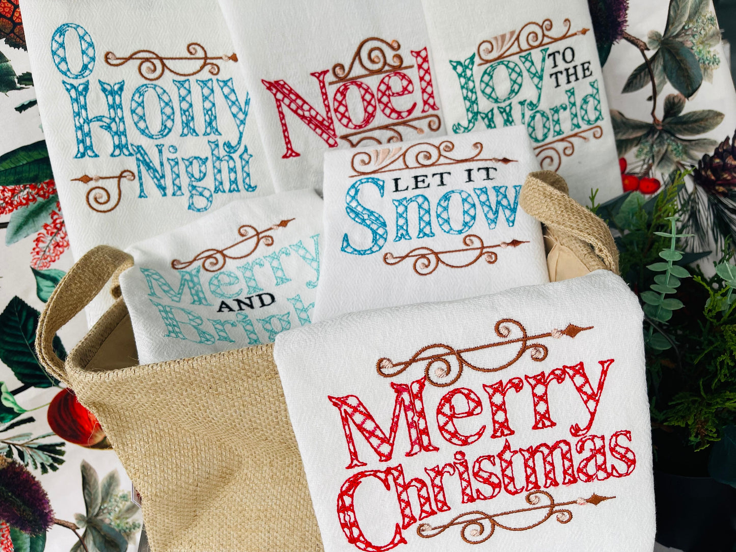 Merry Christmas Towel Saying Set of 6