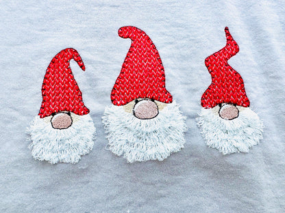 Fringed Gnome Knit Hat Trio 3 in a row