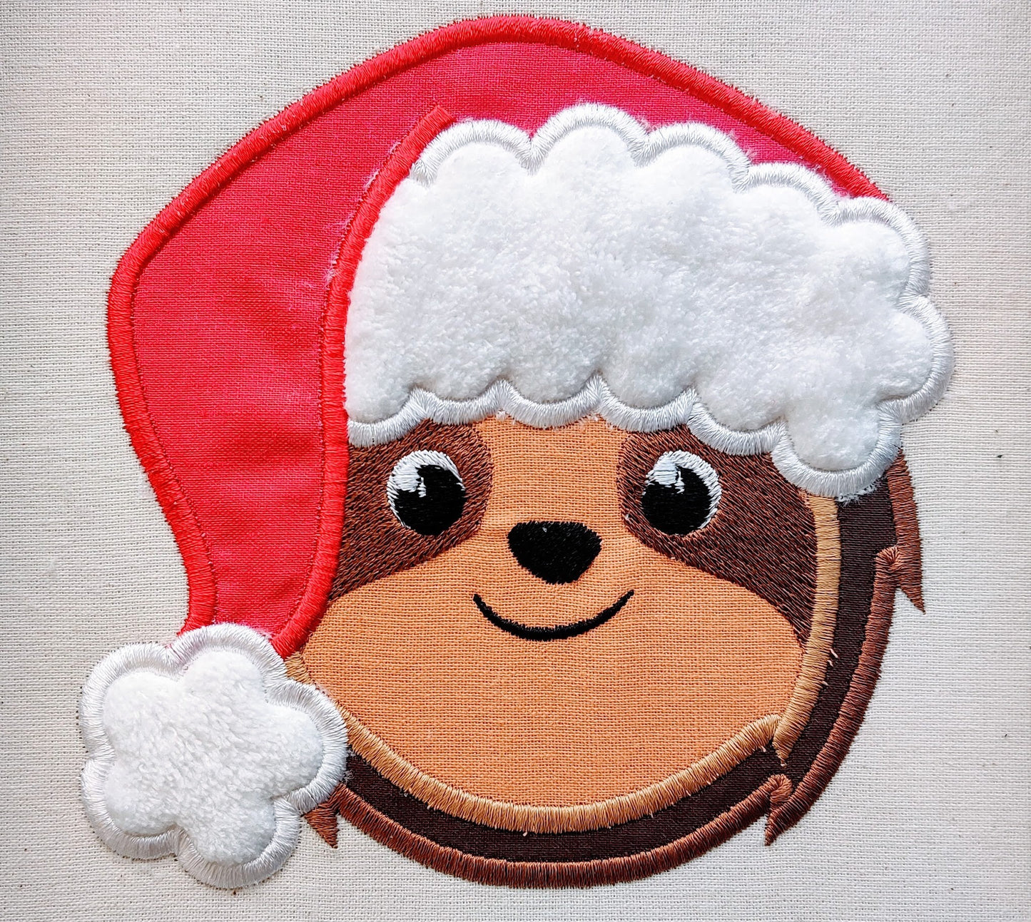 Santa Hat Christmas Sloth Face Applique