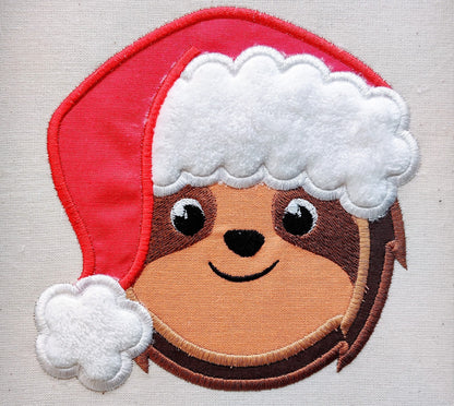 Santa Hat Christmas Sloth Face Applique