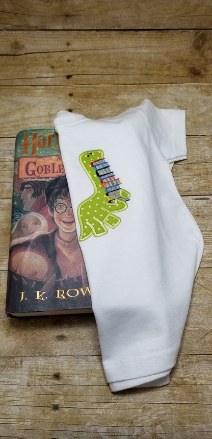 Dinosaur with Stack of Books Applique