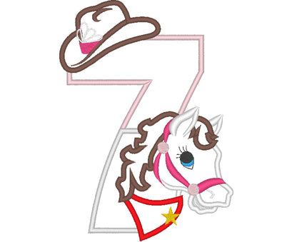 Cowgirl Hat and Horse Birthday Number