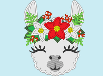 Christmas Pretty eyes llama or alpaca head with shabby chick roses