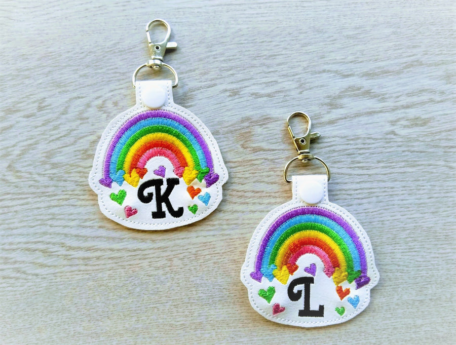 Falling Heart Rainbow Monogram Keychain