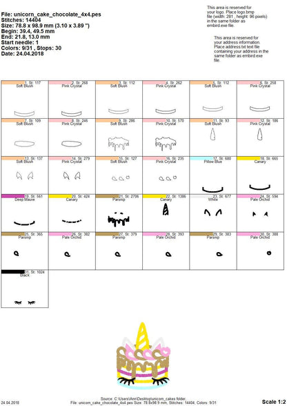 Unicorn birthday chocolate cake applique machine embroidery designs