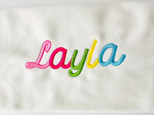 Satin stitch FONT with bean outline cursive script handwritten Font