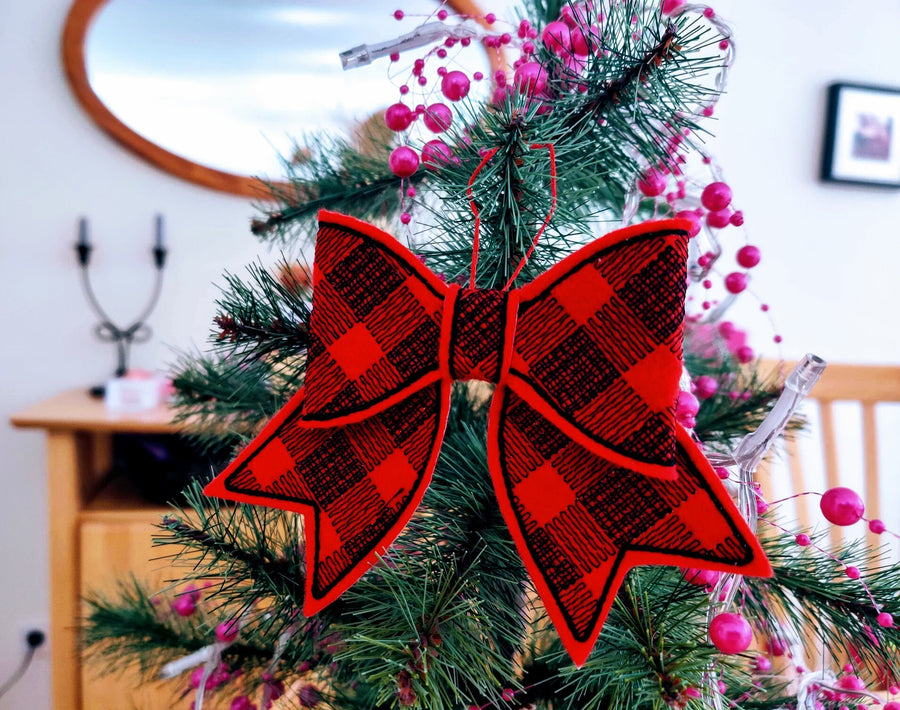 Plaid Gingham Christmas Bow 3D ITH