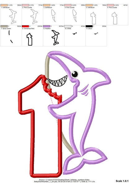 Baby Shark Birthday Numbers Applique