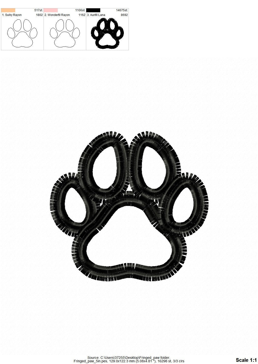 Big Fringed Paw Applique