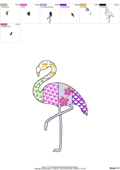 Patchwork Flamingo Bird silhouette outline patterned Flamingo kids