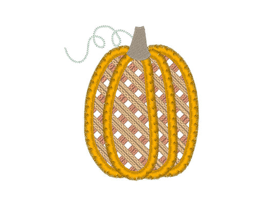 Tall Pumpkin Light stitch tartan, gingham Fringed Pumpkin ITH project