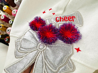 Cheerleader Fringed Pom Poms Bow
