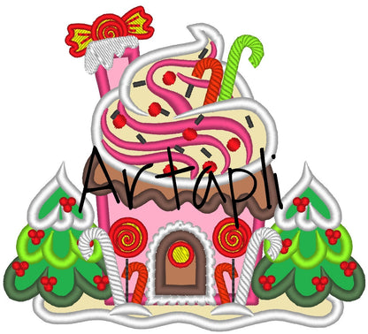 Sweet Candy Christmas Gingerbread House Applique