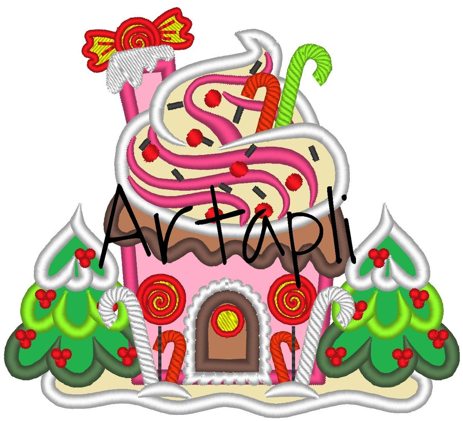 Sweet Candy Christmas Gingerbread House Applique