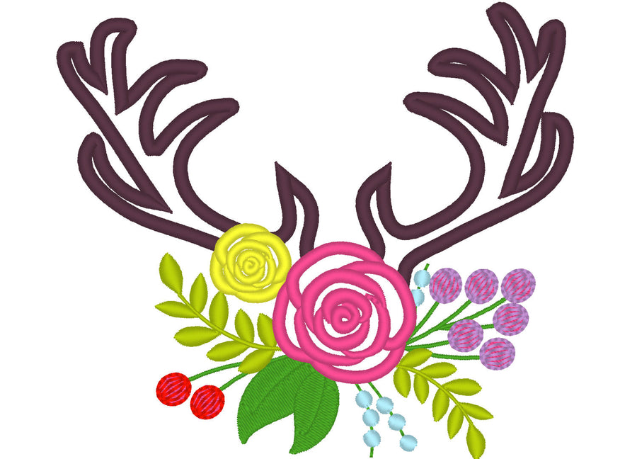 Floral Deer Antlers Applique