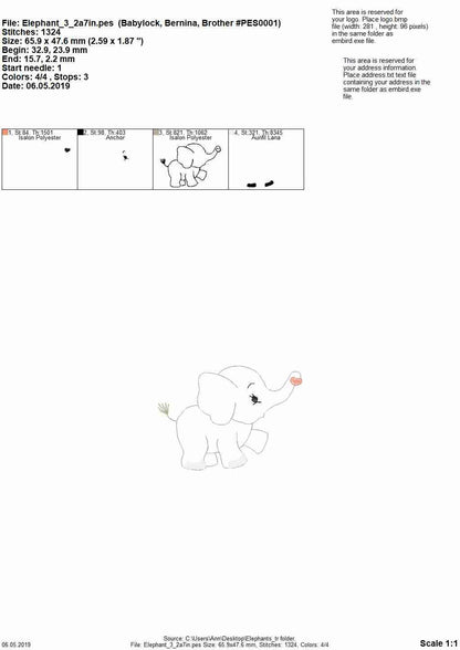 Triple Bean Stitch Elephant Outline Set