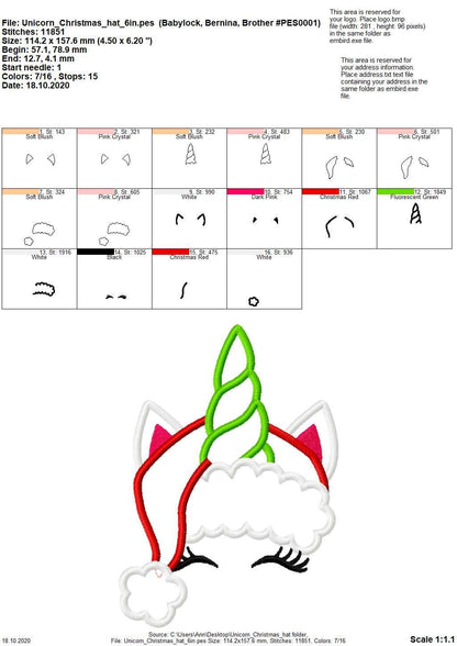 Christmas Unicorn Head Applique