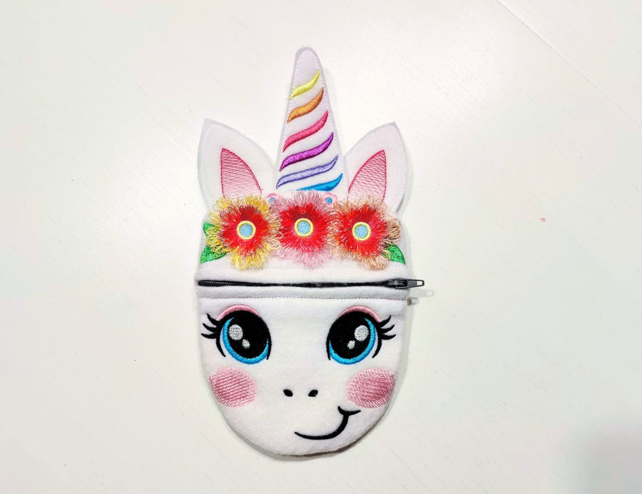 Unicorn Zipper Coin Purse, Unicorn zipper bag In the hoop, ITH Unicorn