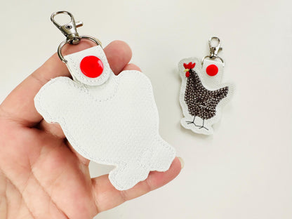 Chain stitch Cute Chicken 2 types Key Fob snap tab and Eyelet ITH in