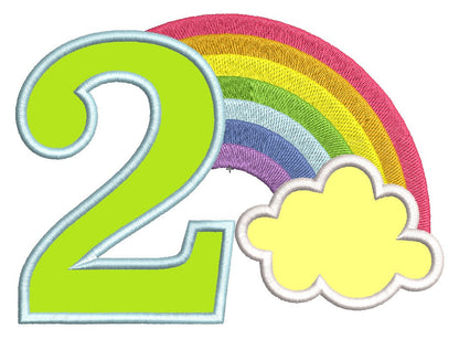 Rainbow In Cloud Birthday Number Two Applique