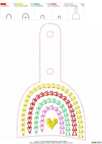 Chain Stitch Heart Rainbow Circle Keychain