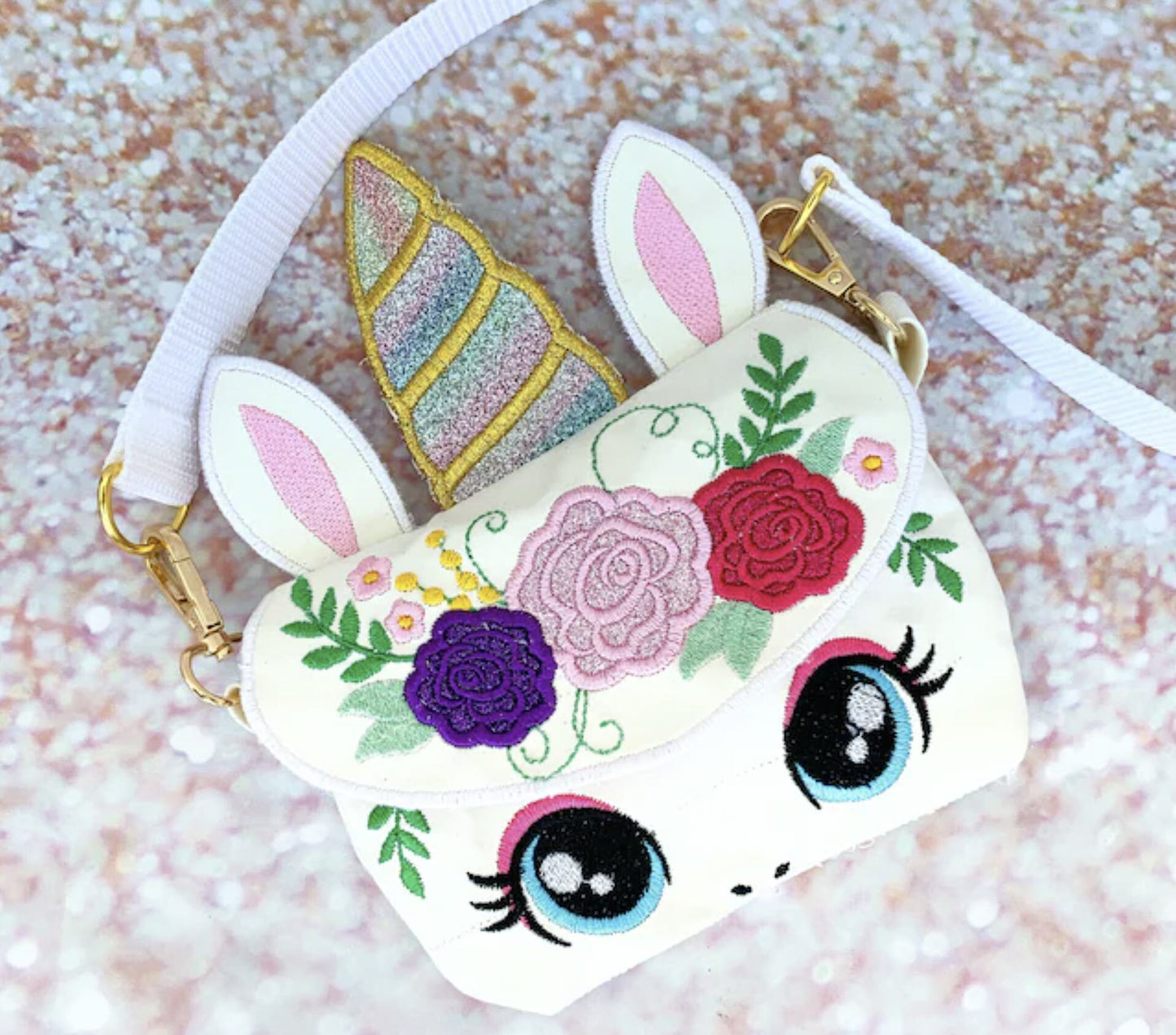Floral Unicorn Zipper Bag ITH