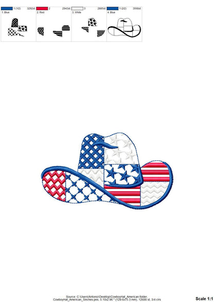 Patchwork Cowboy Hat US flag pattern Hat silhouette outline American