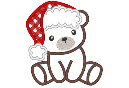 Teddy Bear with Plaid Checked Christmas Santa Hat Applique machine