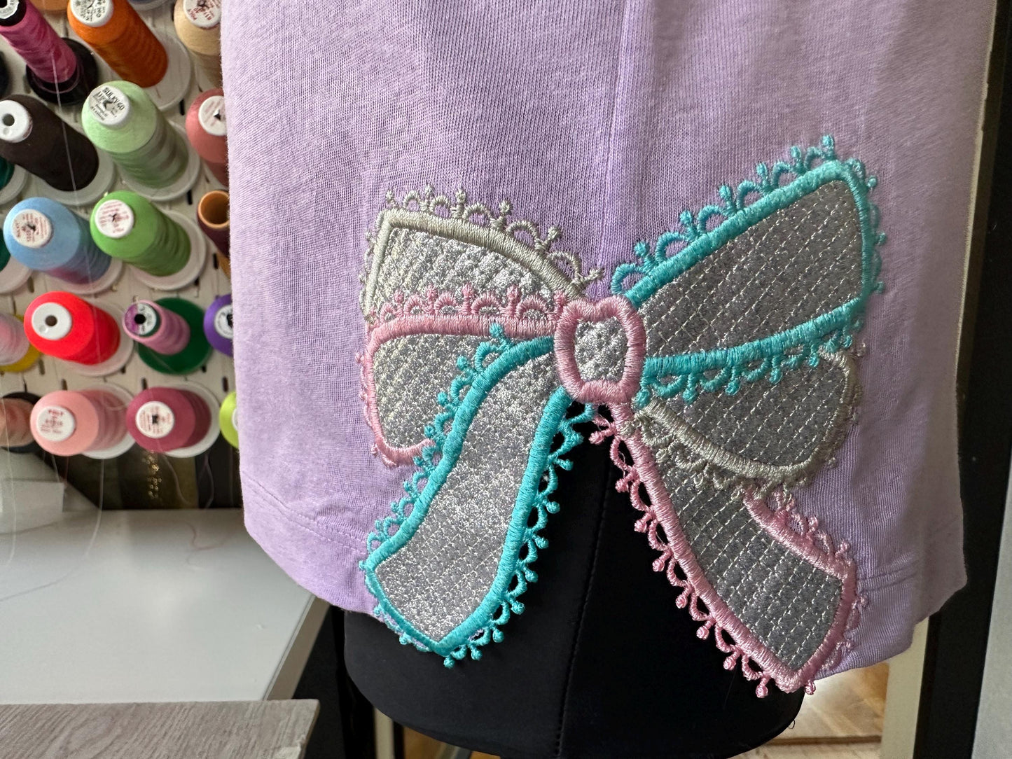 Lace Split Side Seam Bow Applique