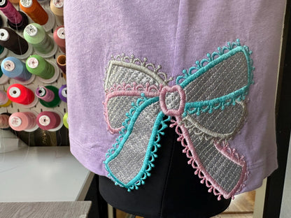 Lace Split Side Seam Bow Applique