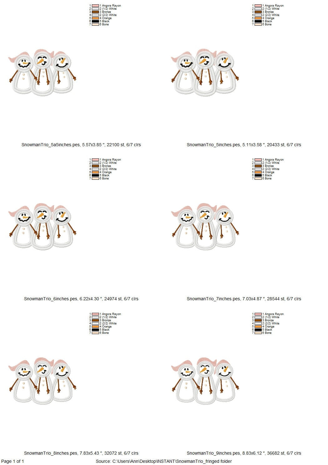 Fringed Cute Snowman Trio