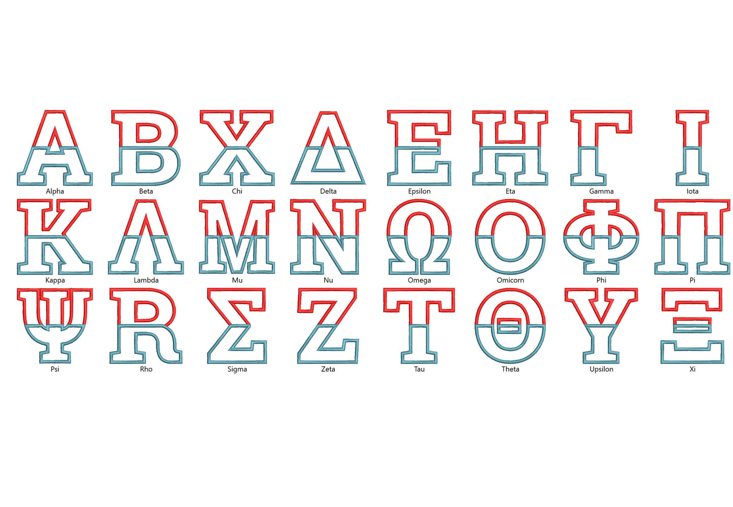 2-Color Sororities Greek Block Split Font Applique