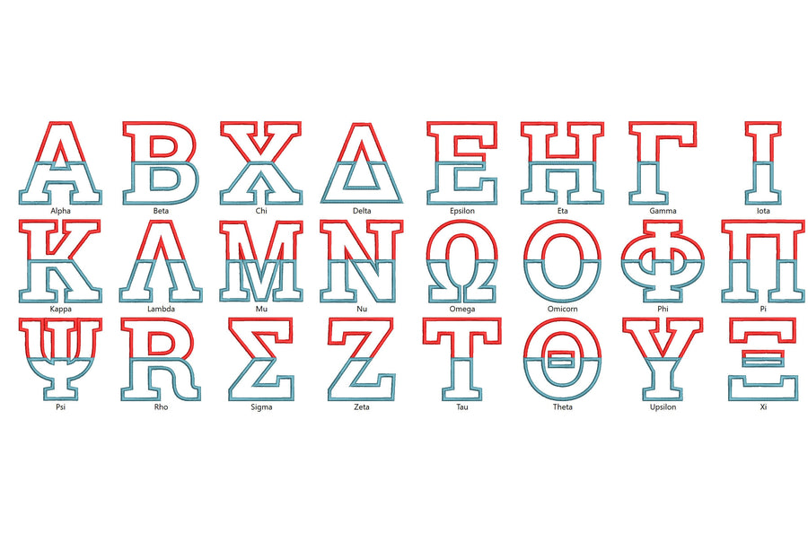 2-Color Sororities Greek Block Split Font Applique