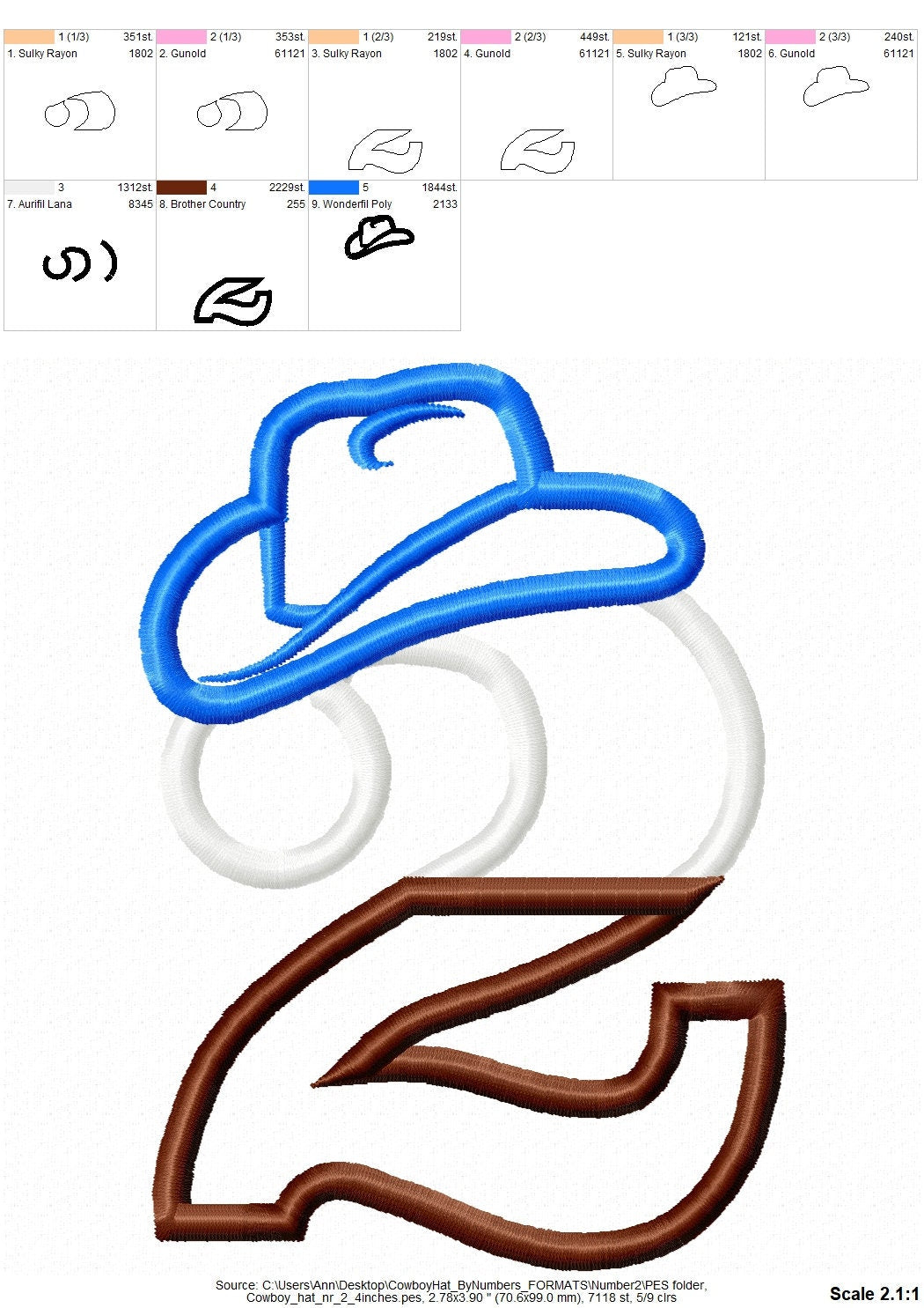 Little cowboy 2 number TWO embroidery Birthday number applique cowboy