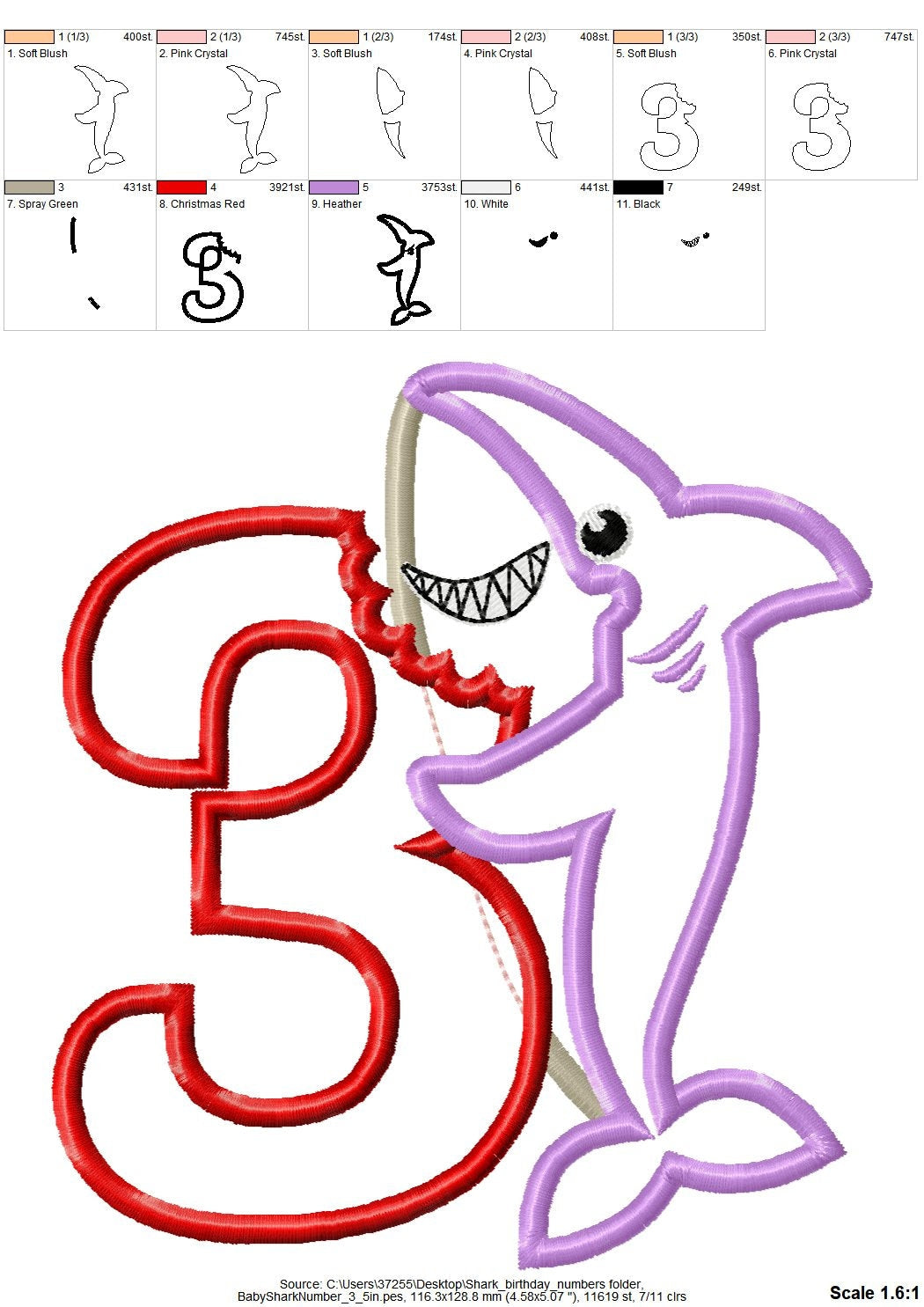 Baby Shark Birthday Numbers Applique