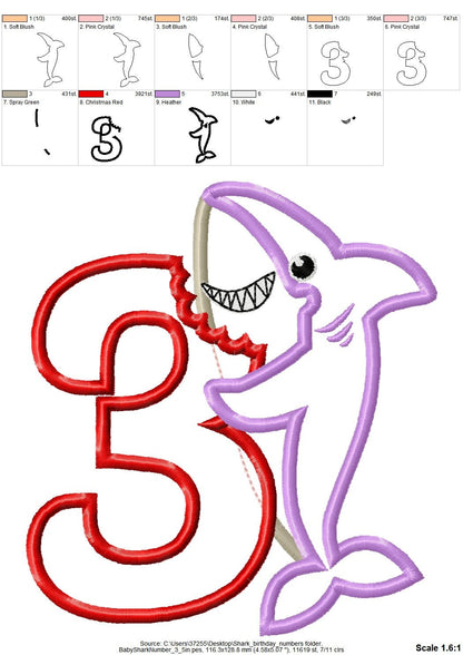 Baby Shark Birthday Numbers Applique