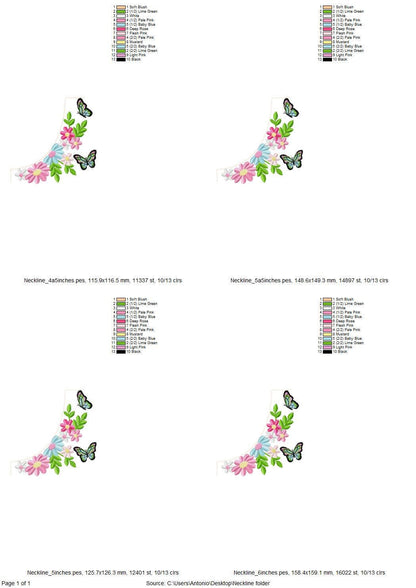 Floral Neckline Flower and Butterfly