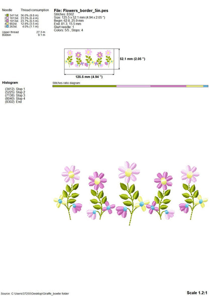 Summer Daisy 5 Flowers in a row