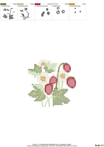 Cross stitch Strawberry Wild Strawberries woodland forest garden