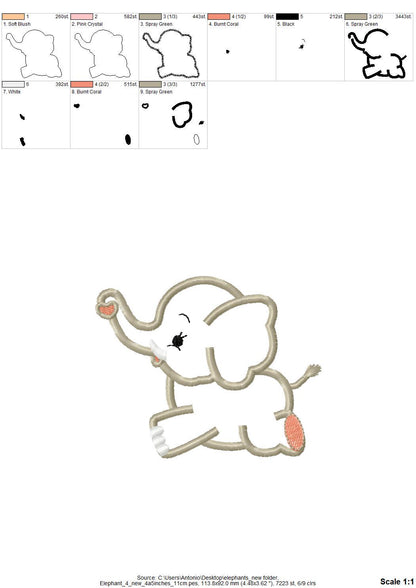 Little Elephant Applique Set of 4