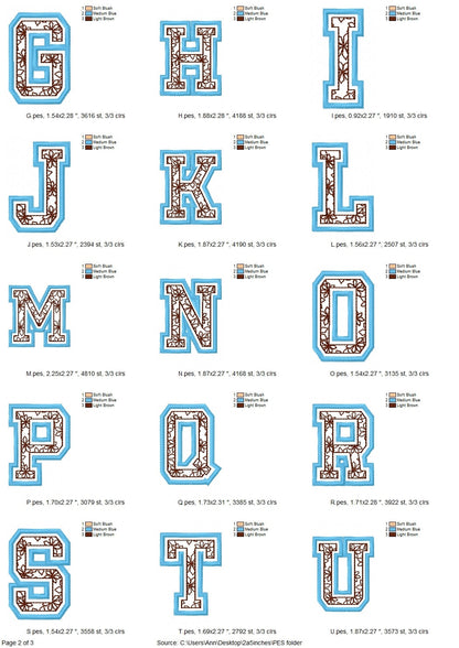 Floral Fill Satin Stitch Outline Varsity Font